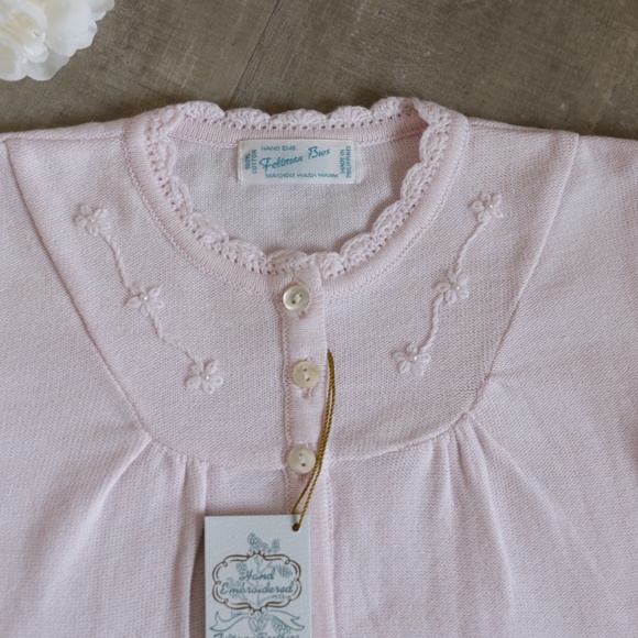 Pink Cardigan 100% Cotton Feltman Brothers Embroidery Pearl NWT 12/18 Months NWT - Picture 2 of 4